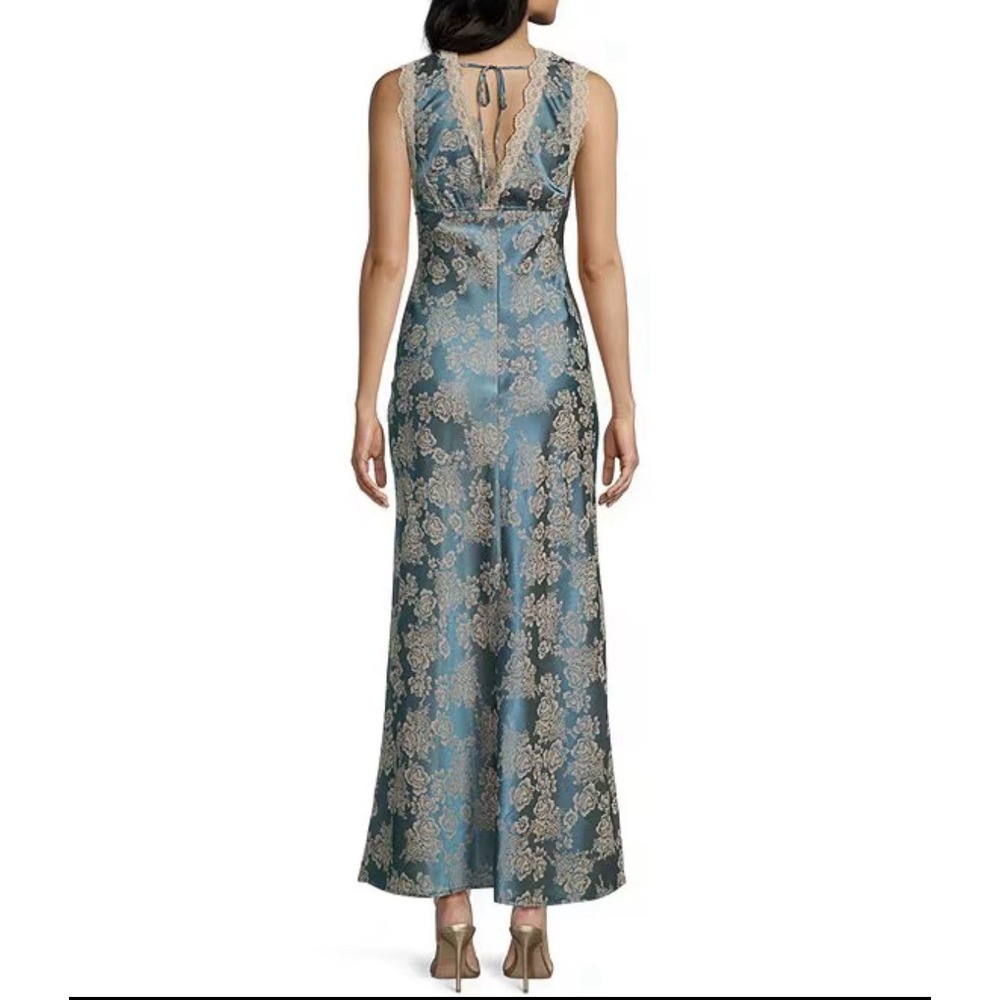 Allison & Kelly Slip Dress Burnout Floral Jacquard Maxi Lace Blue Fairy Small - Picture 2 of 7